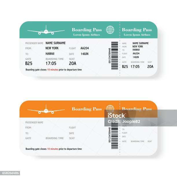 Set Of The Airline Boarding Pass Tickets With Shadow Isolated On White Background Vector Illustration Stock Illustration - Download Image Now