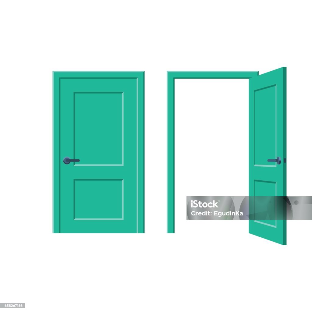 Doors closed and open Doors closed and open. Vector illustration in flat style design, isolated on white background Door stock vector