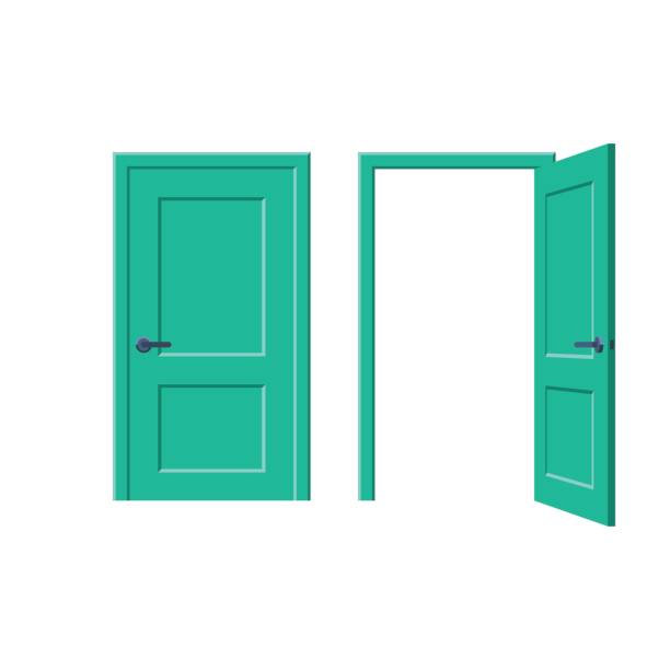 Doors closed and open Doors closed and open. Vector illustration in flat style design, isolated on white background doorway stock illustrations