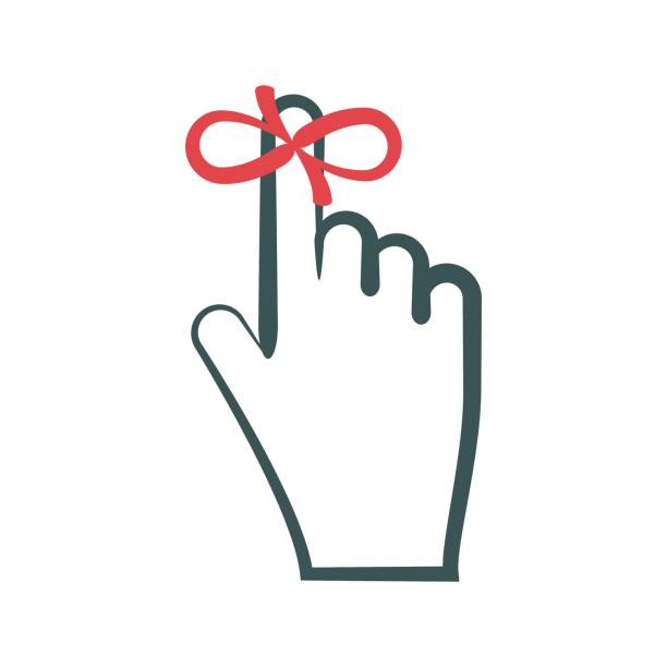 ilustrações de stock, clip art, desenhos animados e ícones de reminder symbol. red ribbon (string) tied on finger - reminder memories human finger string