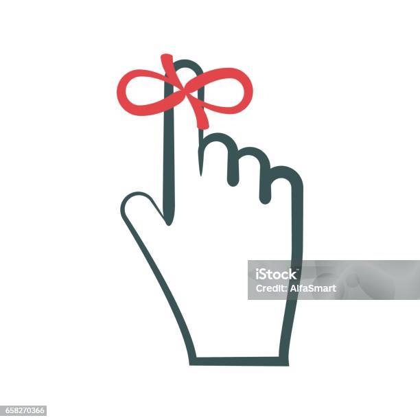 Reminder Symbol Red Ribbon Tied On Finger Stock Illustration - Download Image Now