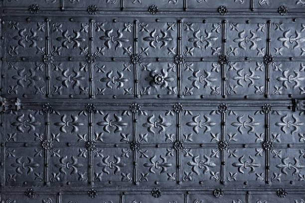 Door of the monastery in Cracow. Metal. Decorative. Flower moths