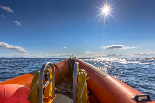 Rigid inflatable boat Rigid inflatable boat out on sea on a sunny day hard and fast stock pictures, royalty-free photos & images