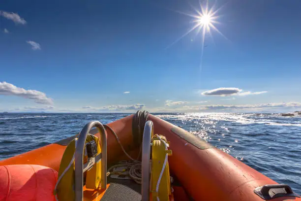 Rigid inflatable boat out on sea on a sunny day