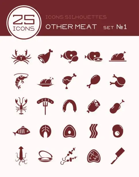 Vector illustration of Icons silhouetter other meat set №1