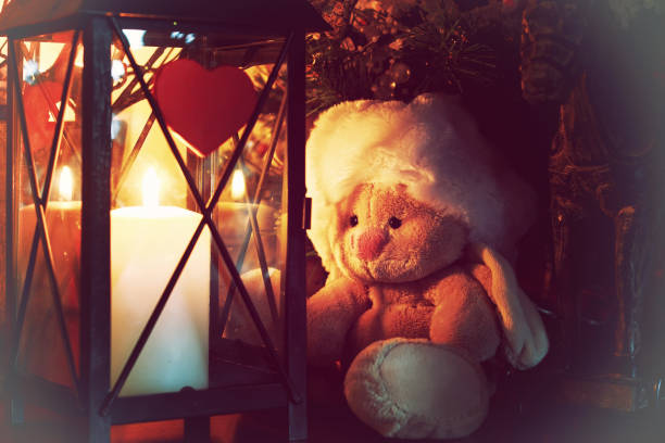 decor with wooden color deer and candle retro