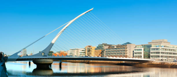 DUBLIN, IRELAND - FEBRUARY 4, 2017: Panoramic image of The Samuel Beckett Bridge in Dublin, panoramic image.