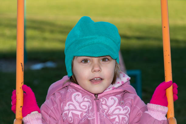 istock Little girl on swing at playground 658294502