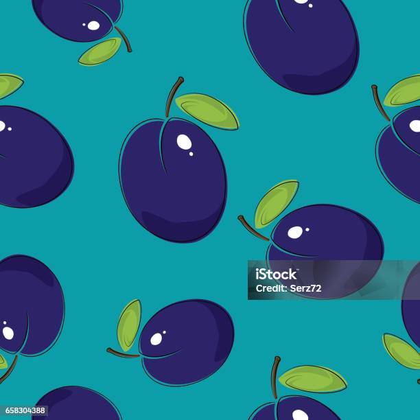 Seamless Pattern Plum On Azure Background Stock Illustration Download