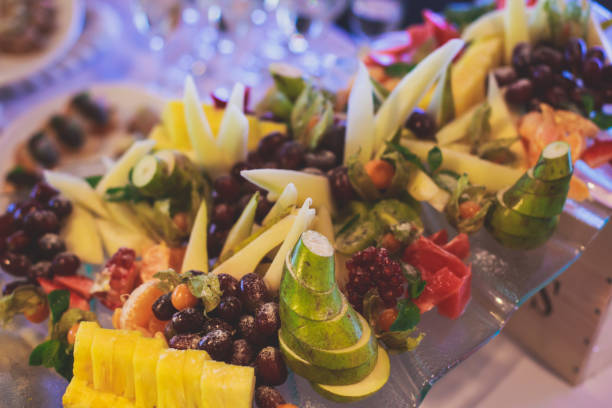 istock Beautifully decorated catering banquet table with different food snacks 658307832