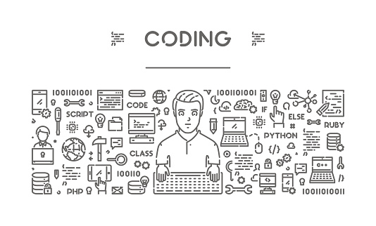 Line Web Banner For Coding And Programming Stock Illustration ...