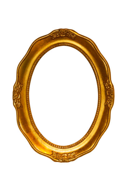 istock Golden oval picture frame isolated on white background 658315568