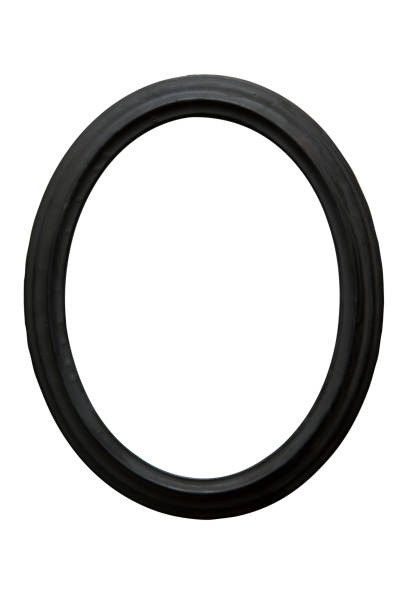 istock Black wooden vintage oval picture frame isolated 658315572