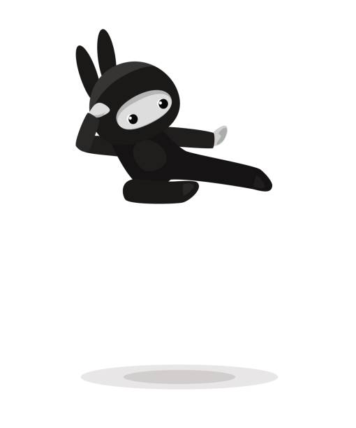 летающий милый кролик ниндзя изолированы на белом фоне - child jumping white background small stock illustrations