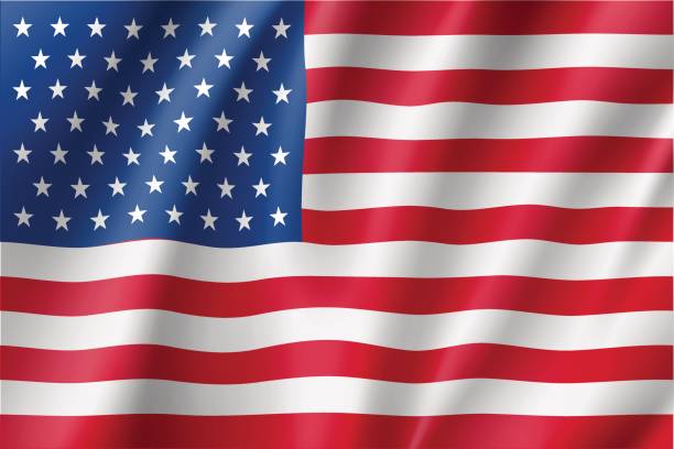 illustrazioni stock, clip art, cartoni animati e icone di tendenza di bandiera degli stati uniti d'america - american flag flag usa waving