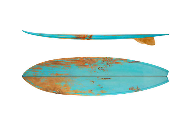 vintage surfboards Vintage surfboard isolated on white - Retro styles 60's surfboard stock pictures, royalty-free photos & images