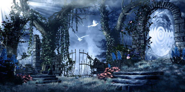 istock Magic portal in the abandoned garden 658340048