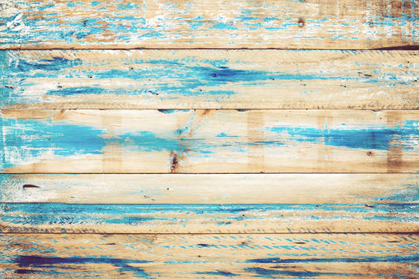istock Old wooden background with blue paint 658340114