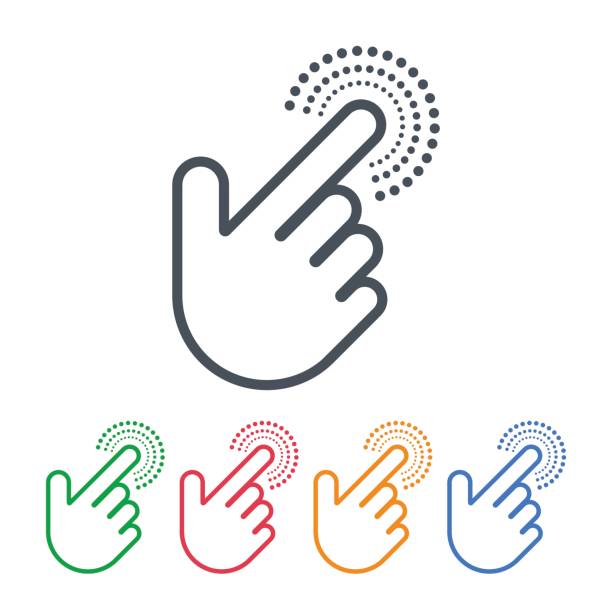 Click icons with hand cursors vector design. Pointer symbols. Vector design of click icons with hand cursors. Hand is pushing the button. Pointer symbols. index finger illustrations stock illustrations