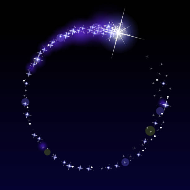 Circular Shooting star Shooting star in a circular frame star trail stock illustrations