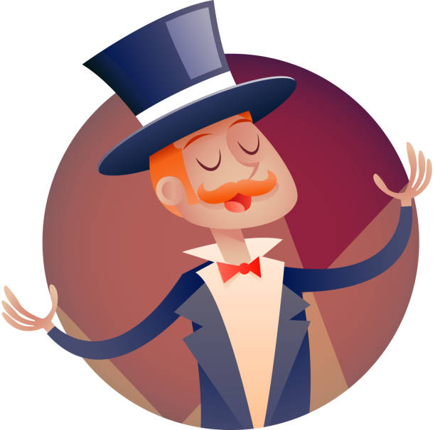 istock Circus Show Host Boy Man in Suit with Cylinder Hat Icon on Stylish Background Retro Cartoon Design Vector Illustration 658358162