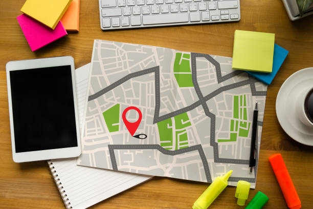 istock GPS Map to Route Destination Location,Street Map with GPS Icons, Navigation 658367280