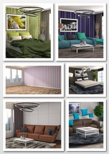 istock Collage of modern home interior. 3d illustration 658368274
