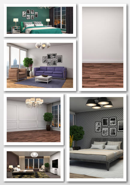 istock Collage of modern home interior. 3d illustration 658370552
