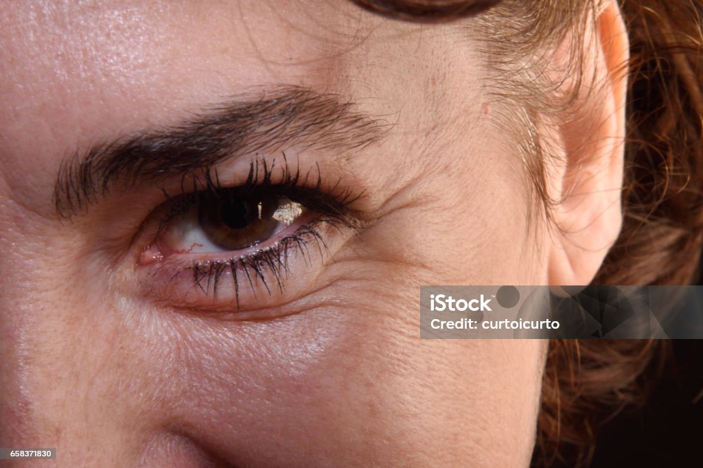 Detail of wrinkles in a woman's eyes Wrinkled Stock Photo