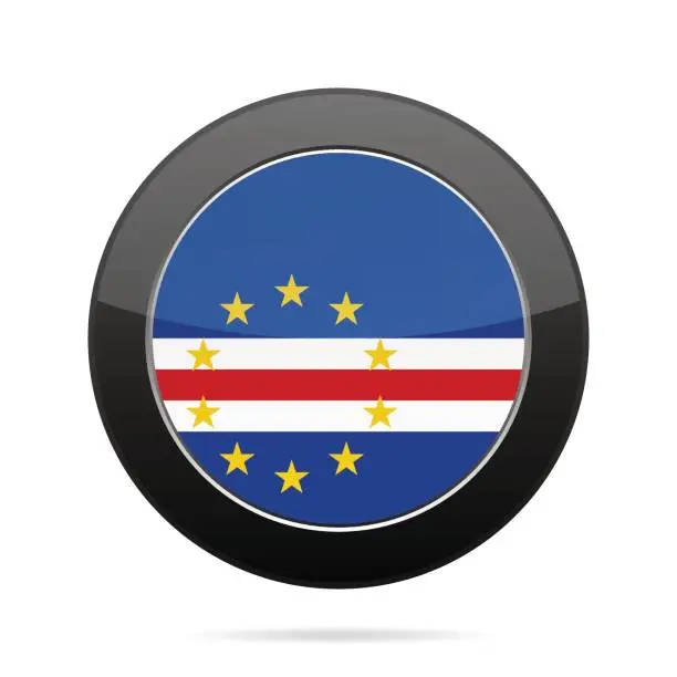 Vector illustration of Flag of Cape Verde. Shiny black round button.