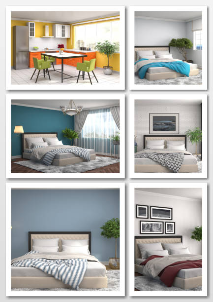 istock Collage of modern home interior. 3d illustration 658376536