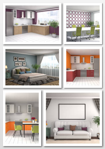 istock Collage of modern home interior. 3d illustration 658376548