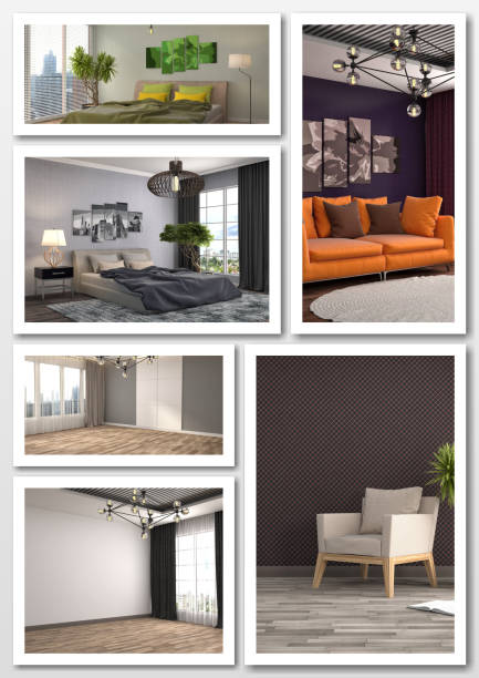istock Collage of modern home interior. 3d illustration 658376584