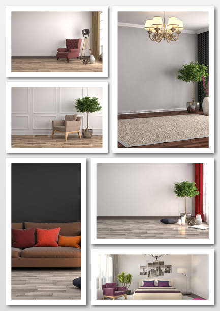 istock Collage of modern home interior. 3d illustration 658376608