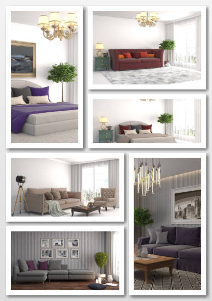 istock Collage of modern home interior. 3d illustration 658376672