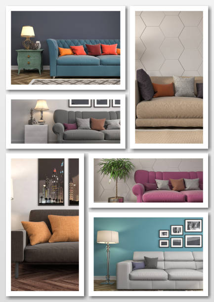 istock Collage of modern home interior. 3d illustration 658381898