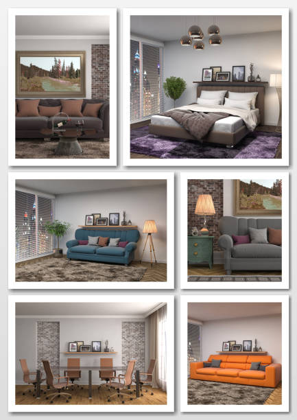 istock Collage of modern home interior. 3d illustration 658381934