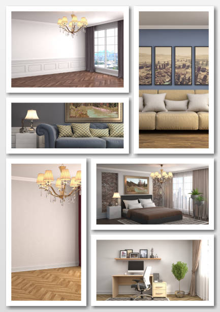 istock Collage of modern home interior. 3d illustration 658381952