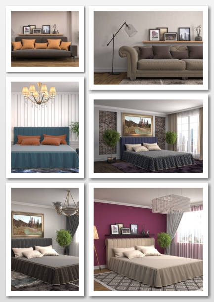 istock Collage of modern home interior. 3d illustration 658381968