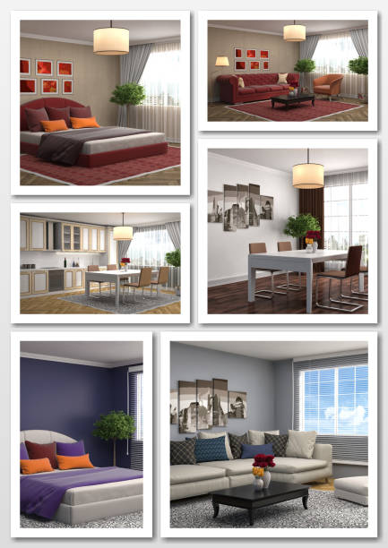 istock Collage of modern home interior. 3d illustration 658381998