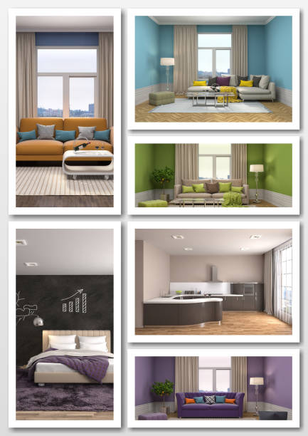 istock Collage of modern home interior. 3d illustration 658383232
