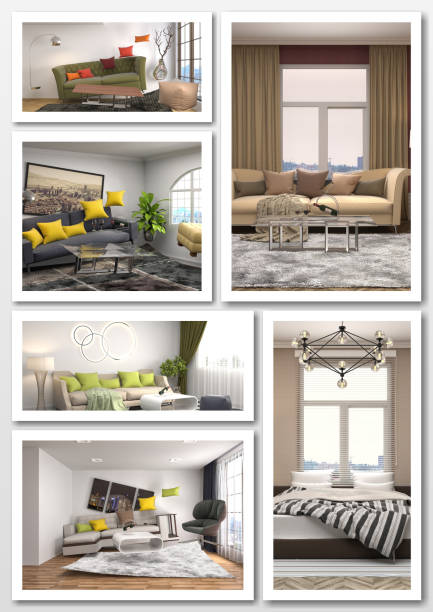 istock Collage of modern home interior. 3d illustration 658383240
