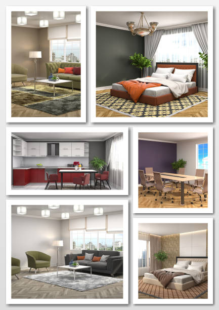 istock Collage of modern home interior. 3d illustration 658383408