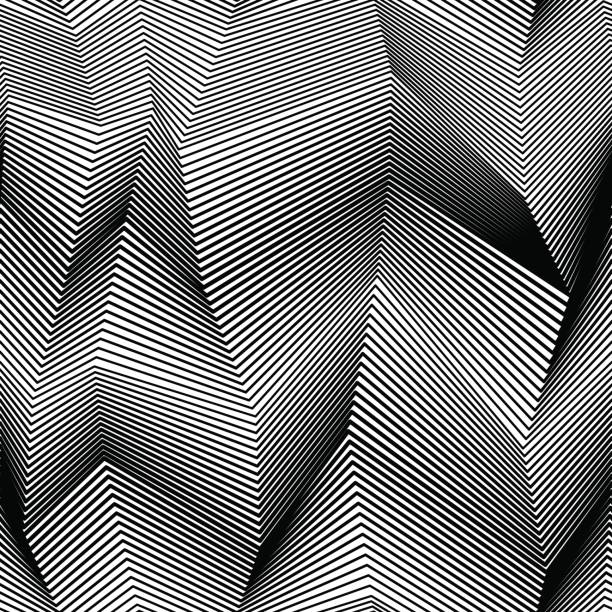 illustrations, cliparts, dessins animés et icônes de abstract vector transparente moirage avec des lignes en zigzag. ornement de noir et blanc graphique monochrome. rayures géométrique texture extensible. - moire