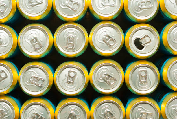 Beer cans opened canned beer and many unopened above can drink high angle view stock pictures, royalty-free photos & images