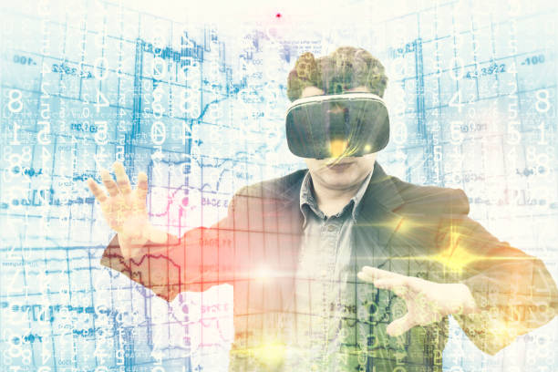 istock Young Businessman Trader using virtual reality glasses for stock market 658396430