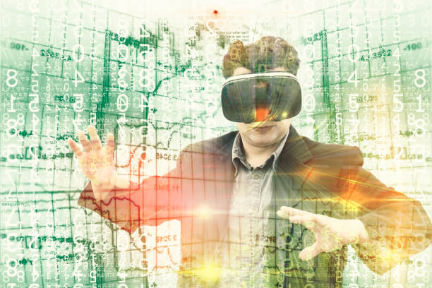 istock Young Businessman Trader using virtual reality glasses for stock market 658396442