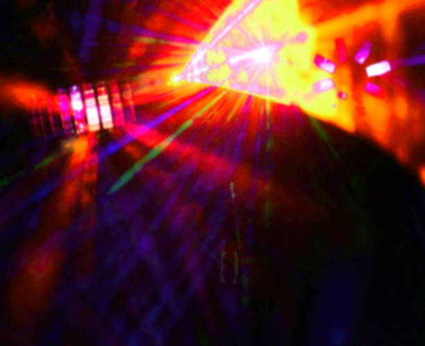 istock Lighting disco with bright beams of searchlight, laser show 658396726