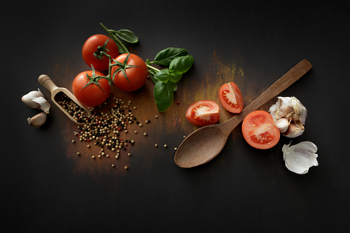Tomato, Basil, Garlic and Pepper Still Life