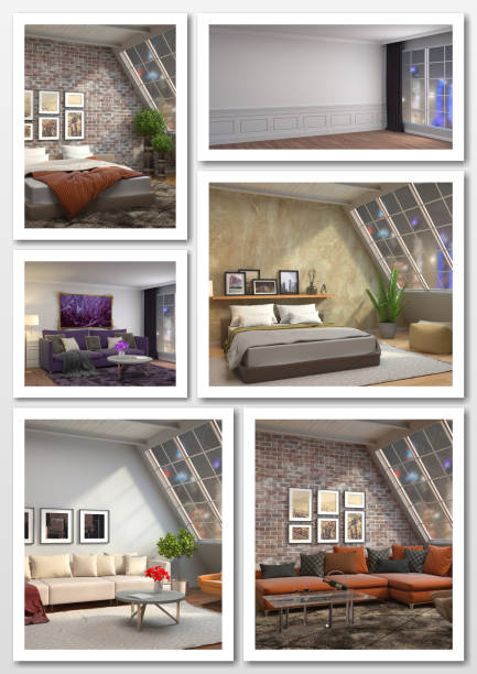 istock Collage of modern home interior. 3d illustration 658413710